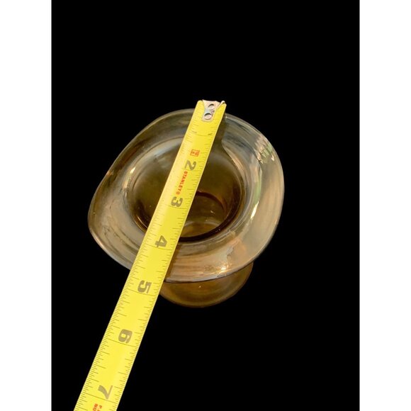 Vintage Amber Art Glass Vase Jar Candle Holder Ruffle FLANGE Small Hand Blown - Picture 6 of 9